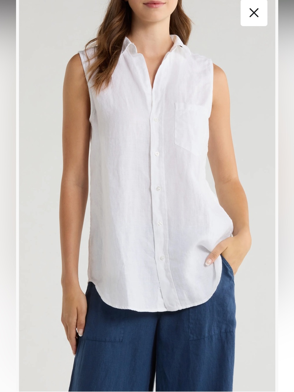 NWT🌷Frank & Eileen Finley Sleeveless White Linen Button-Up Shirt